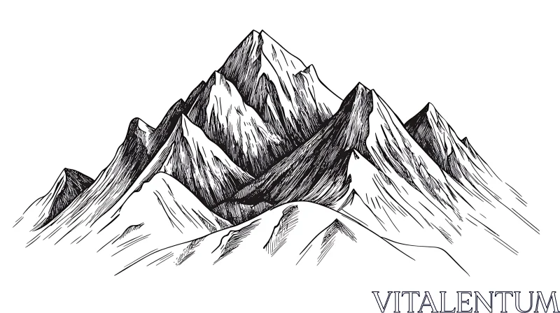 Monochrome Mountain Peaks Art AI Image