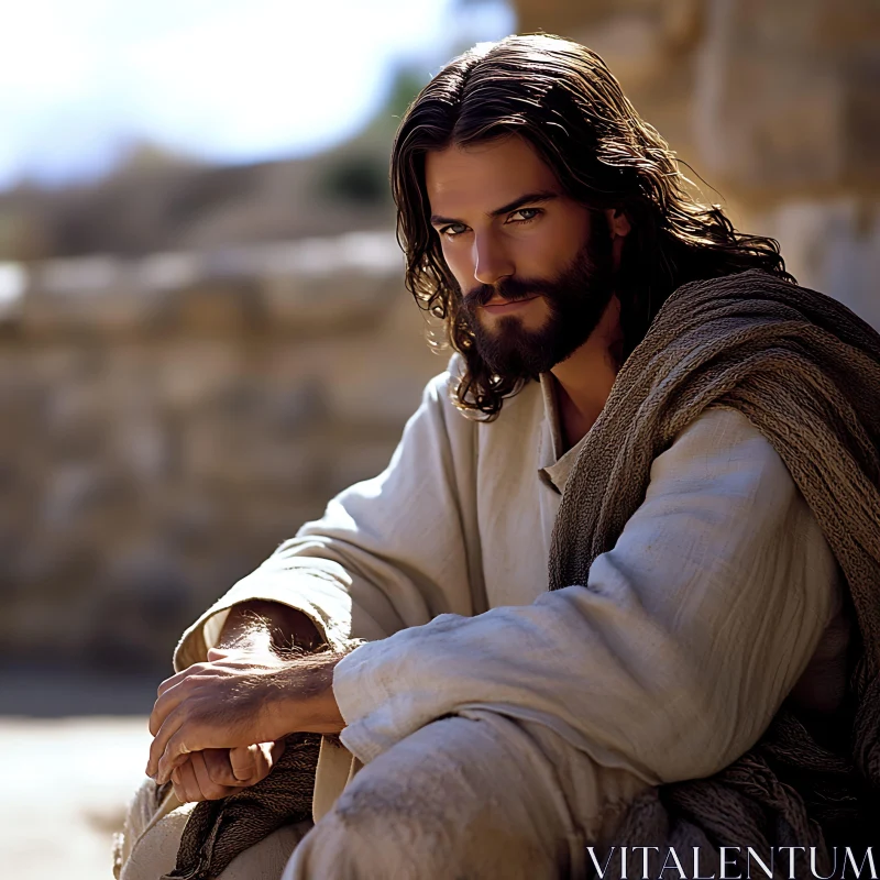 Contemplative Man in Natural Light AI Image