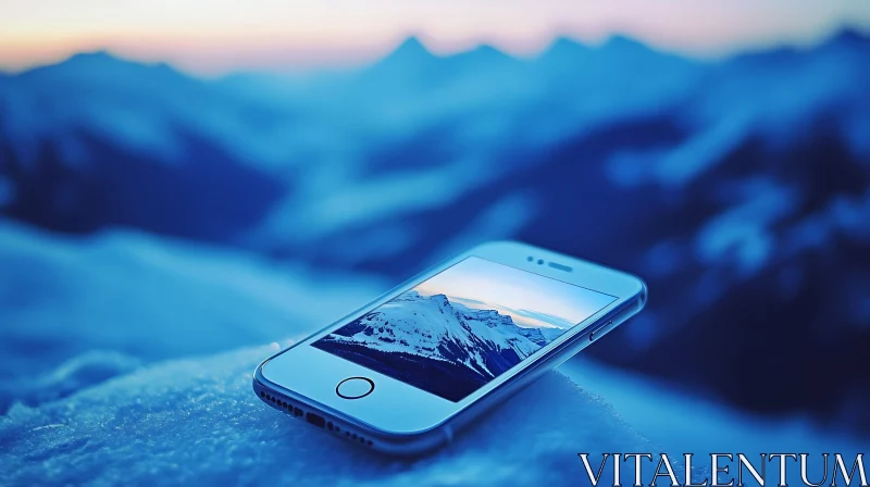 Icy Mountain View on Mobile Screen AI Image