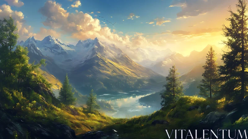 AI ART Peaceful Mountain Lake at Sunset