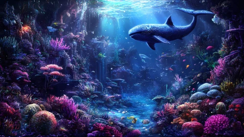 Majestic Whale Swimming Through Coral Reef