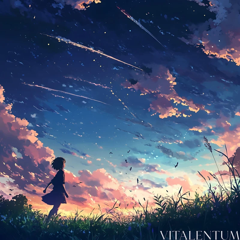 Tranquil Evening in an Anime Landscape AI Image