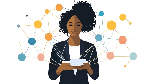 Professional Woman with Digital Network