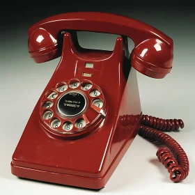 Antique Red Telephone with Rotary Dial