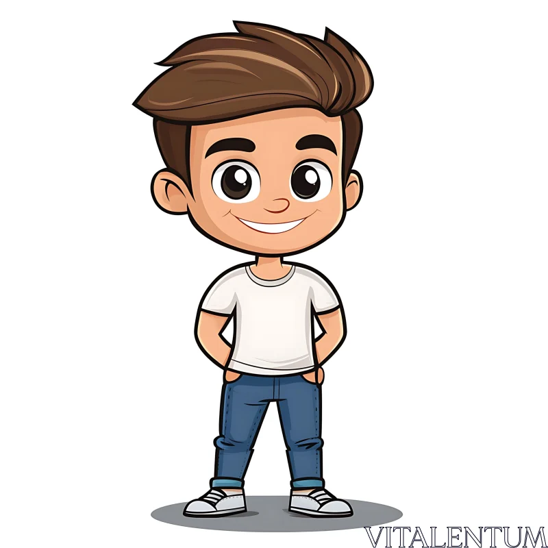 AI ART Cartoon Boy in Jeans and White Tee