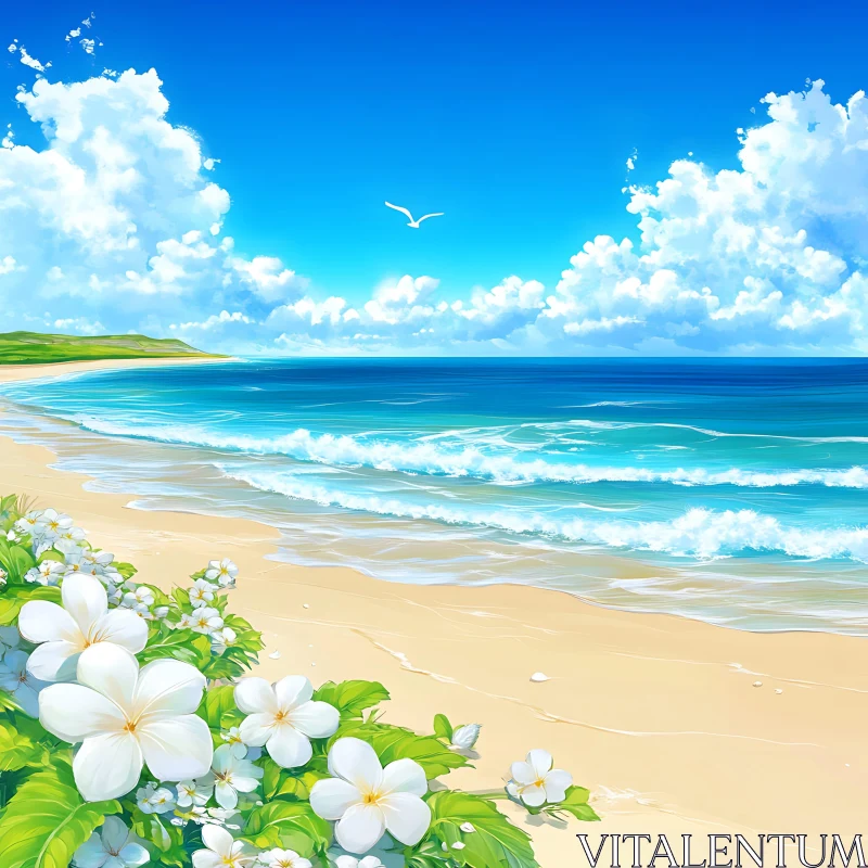 AI ART Seaside Bliss: Flowers Meet the Ocean