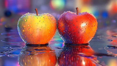 Fresh Apples with Water Droplets Still Life