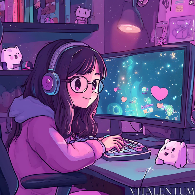 Cozy Anime Gaming Setup AI Image