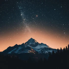 Night Sky Over Snowy Mountain Peaks