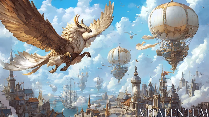 Aerial Fantasy City with Griffon AI Image