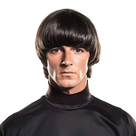 Man with Bowl Cut Stares Intently