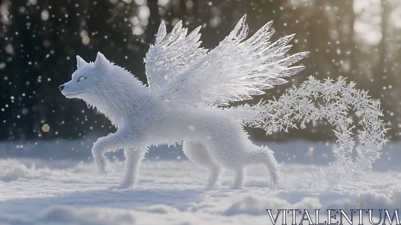 Winged Wolf in Snow AI Image