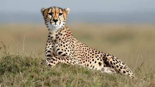 Resting Cheetah on Grassy Hillside