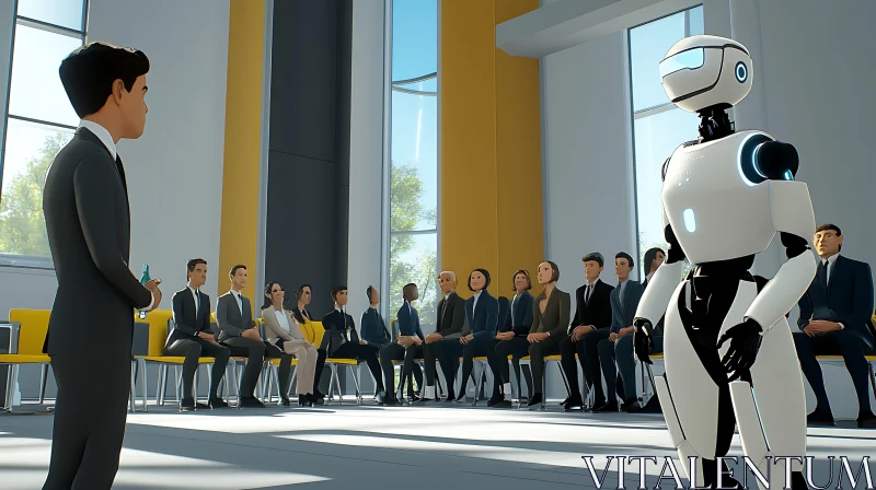 AI Robot Addressing a Business Meeting AI Image