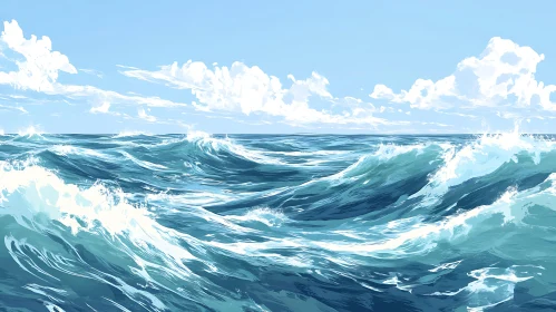 Serene Seascape with Rolling Waves