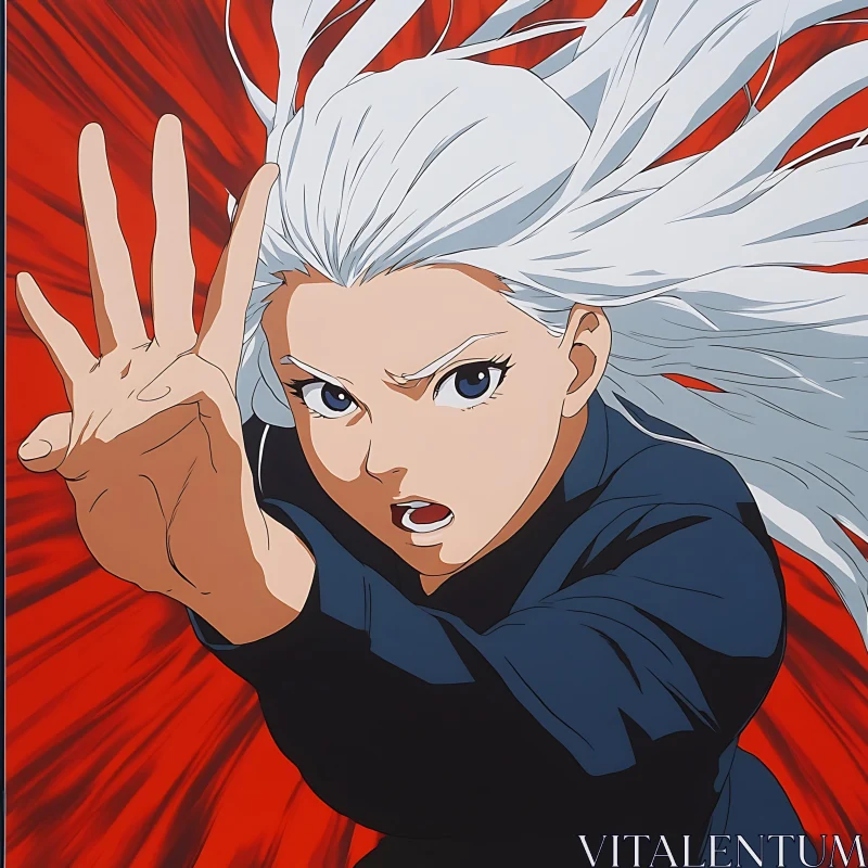 AI ART Intense Anime Scene with White-Haired Protagonist