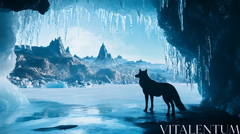 AI ART Icy Cave Wolf Silhouette