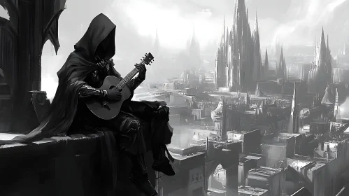 Dark Musician Overlooking the City