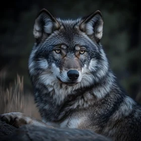 Solemn Wolf Gaze - Wildlife Portrait