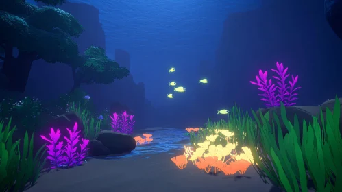 Tranquil Underwater Scene with Glowing Plants