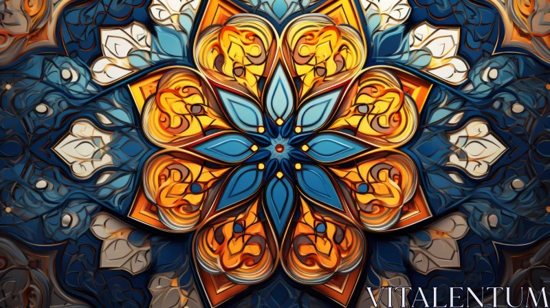 Abstract Floral Design in Stained Glass Style with Byzantine Influences AI Image