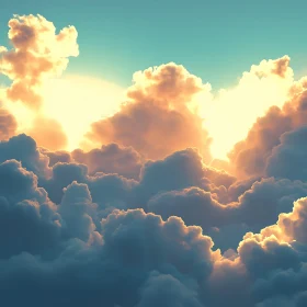 Heavenly Sky with Golden Clouds Art