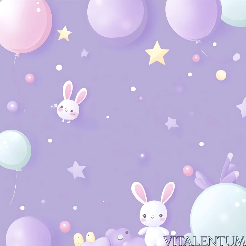 AI ART Whimsical Bunnies and Balloons in Dreamy Hues