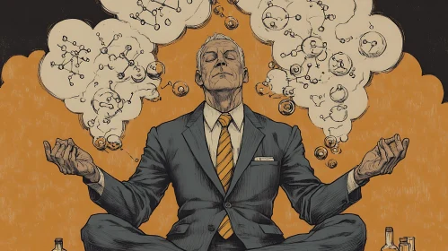 Man Meditating with Science Concepts