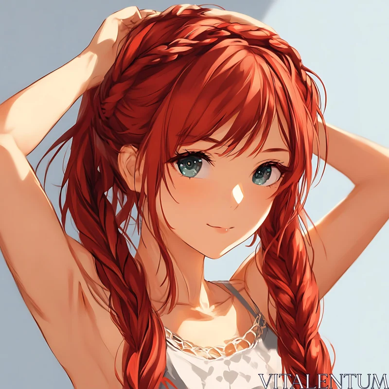 Red-Haired Anime Girl with Braids AI Image