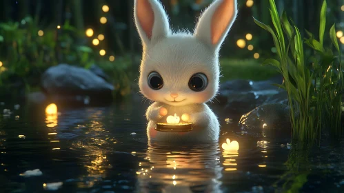Whimsical Rabbit with Candlelight Reflection