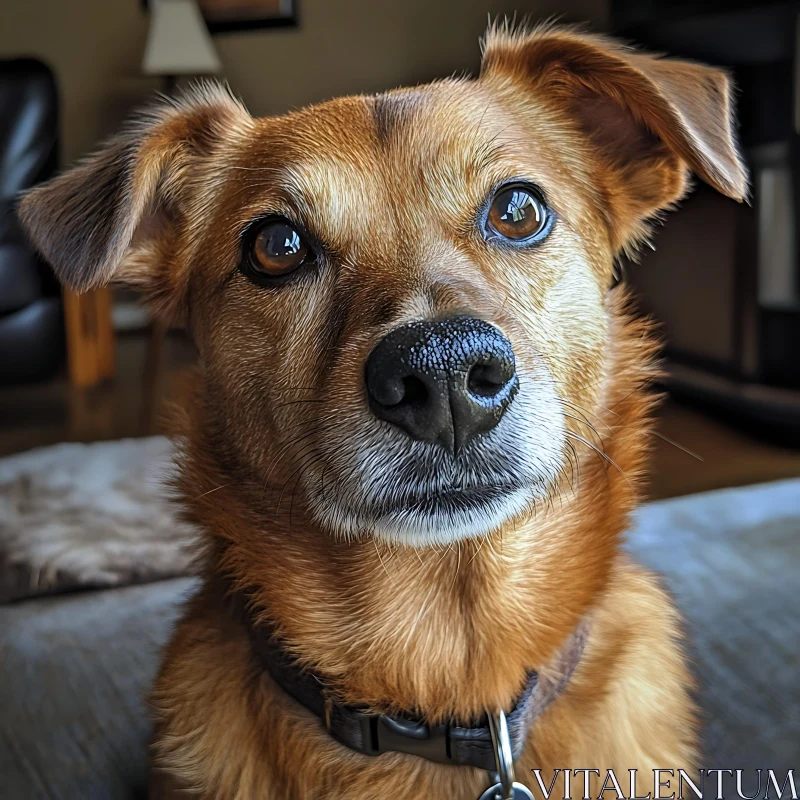 Brown Dog Close-Up Portrait at Home AI Image