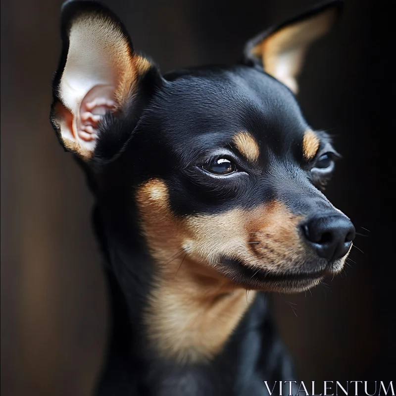 Expressive Close-up of a Small Black and Tan Dog AI Image