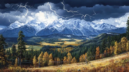 Snowy Peaks and Lightning Display