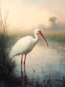 Graceful White Bird in Misty Wetland