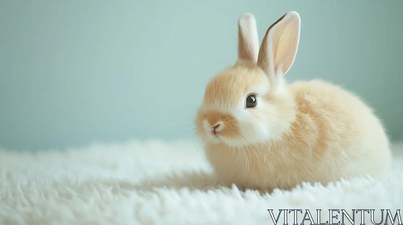 Fluffy Bunny on Blue Background AI Image