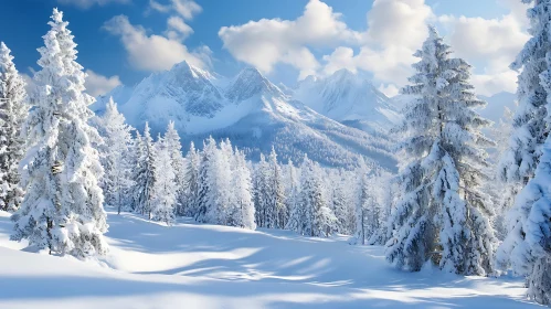 Winter Wonderland: Snow-covered Trees and Mountains