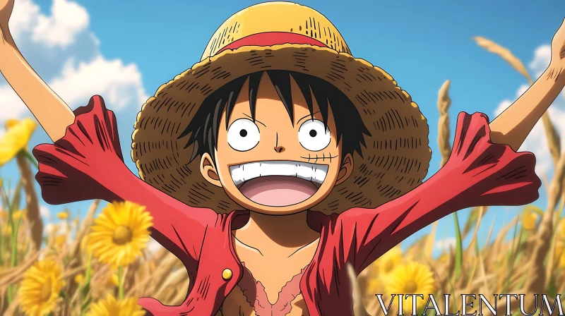 Happy Anime Character Wearing Straw Hat AI Image