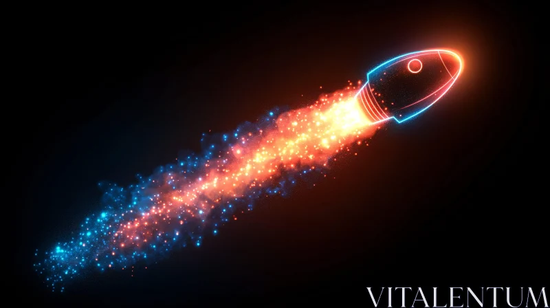 Stylized Rocket with Neon Lights AI Image