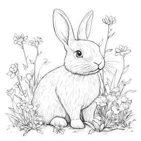 Monochrome Rabbit in Floral Setting