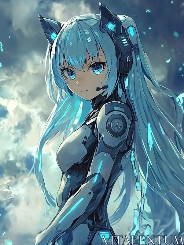 AI ART Blue-Haired Anime Character in High-Tech Gear