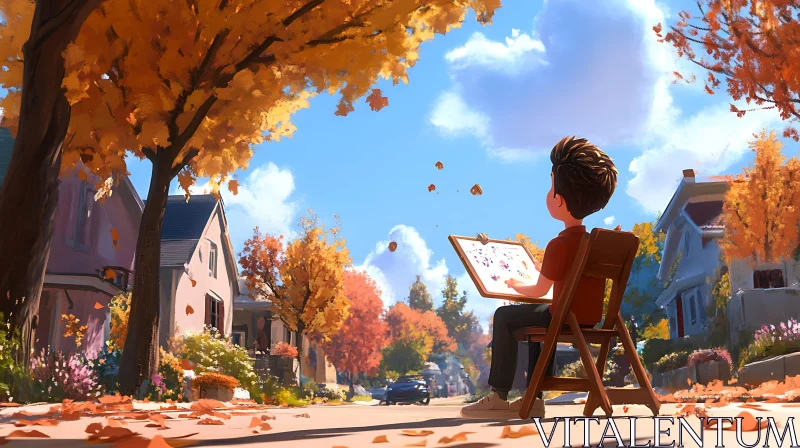 AI ART Child Painting Autumn Scene