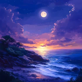 Coastal Twilight: A Moonlit Seascape