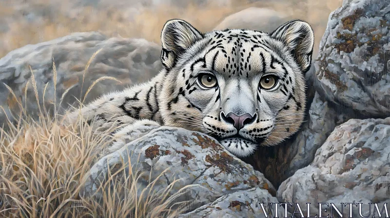 Resting Snow Leopard in Natural Habitat AI Image