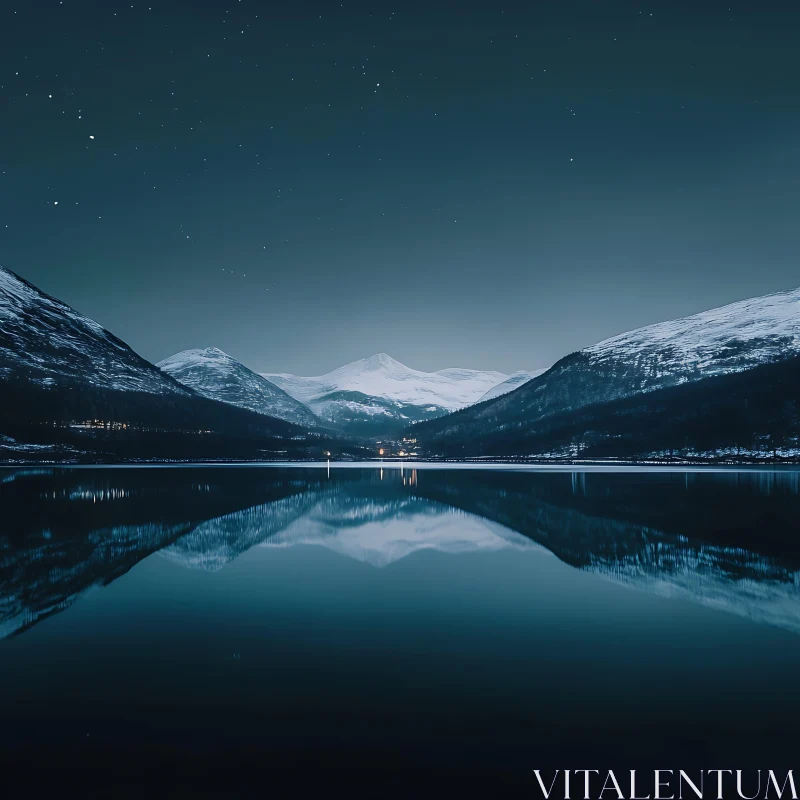 Night Lake Reflection of Mountains AI Image