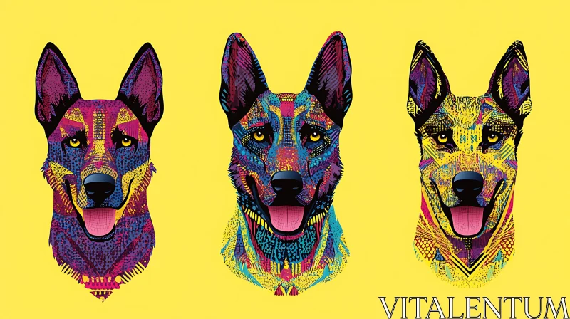 Colorful Abstract German Shepherd Portraits AI Image