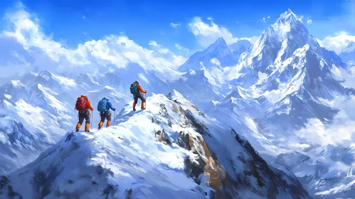 Mountaineers Climbing High Altitude Mountain