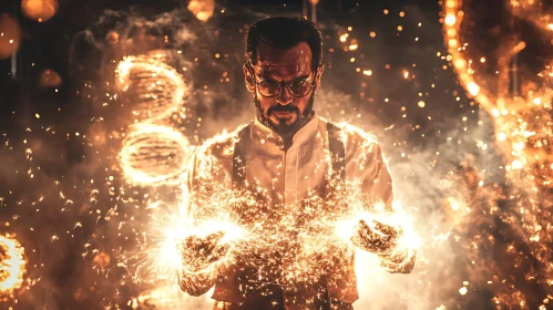 Portrait of Man with Fire Sparks