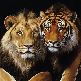 Majestic Lion and Tiger Together