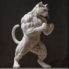 White Muscle Cat with Fists