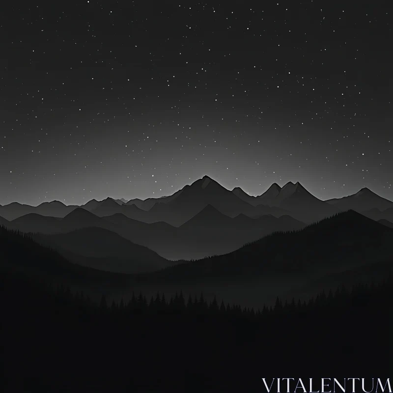 AI ART Monochromatic Mountain Range